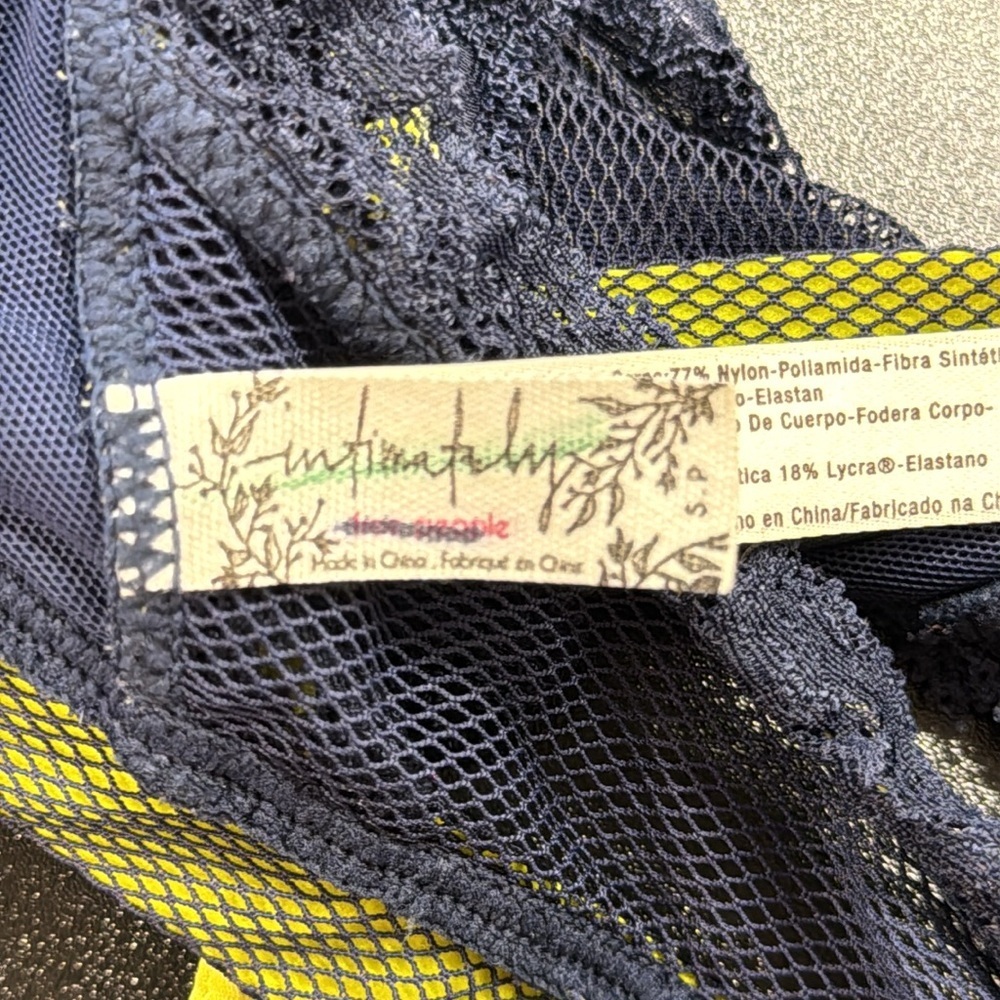 Intimately Free People Navy Blue Neon Lime See Through You Lace Plunge Bralette - Picture 6 of 7